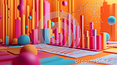 Vibrant Charts and Graphs: Exploring Modern Data Visualization in Bright 3D Colors and Shapes Stock Photo