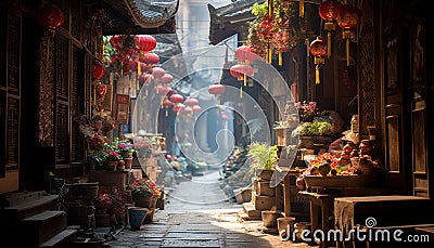 Vibrant chinese new year celebration bustling street with red lanterns and festive atmosphere Stock Photo