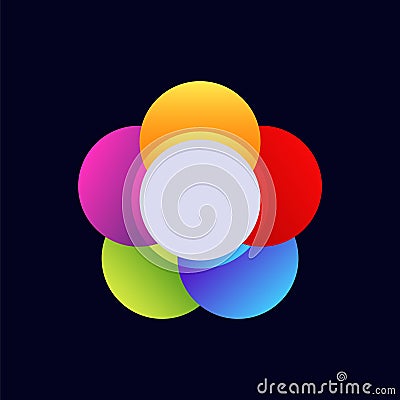 Vibrant circular color wheel design featuring mulitcolored overlapping disks Vector Illustration