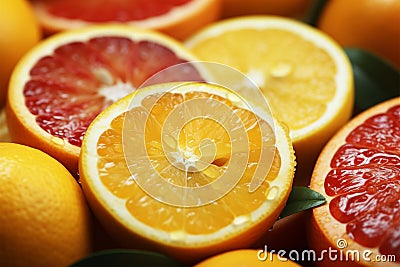 Vibrant citrus slices: close up captures the juicy allure of oranges and grapefruits Stock Photo
