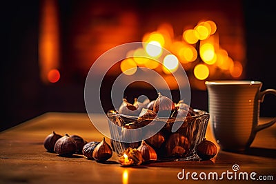 Roasted Chestnuts and Christmas Hearth Stock Photo