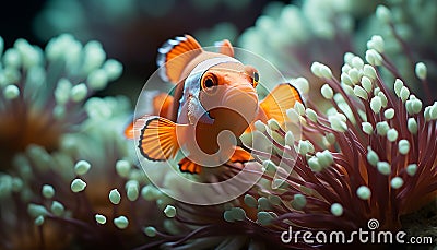 Vibrant clown fish swimming in colorful underwater reef generated by AI Stock Photo