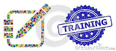 Grunge Training Stamp and Bright Colored Collage Edit Records Vector Illustration