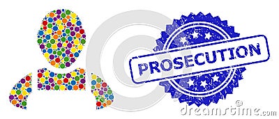 Distress Prosecution Seal and Bright Colored Collage Worker Vector Illustration