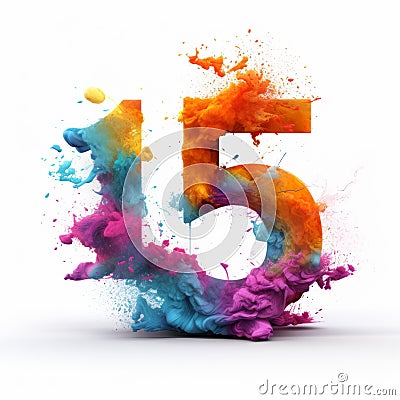 Vibrant Colored Number 15 With Surrealistic Elements Cartoon Illustration