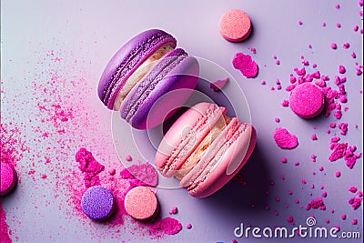 Vibrant colored pastel French macaroons in strawberry and berry flavours Stock Photo