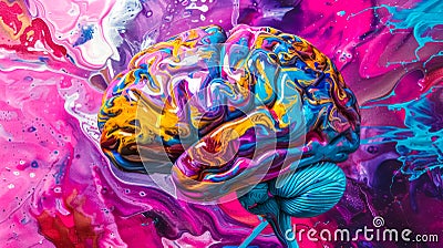 Colorful abstract painted brain concept Stock Photo