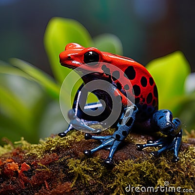 vibrant and colorful beauty of a small frog in its natural habitat, providing a unique perspective on wildlife in nature. Stock Photo