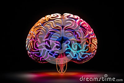 Vibrant colorful brain, Neurons synapses, memory neurotransmitters cortex, neuroplasticity, intelligence, gray matter, hippocampus Stock Photo
