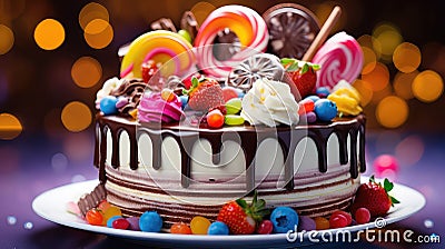 vibrant colorful cake food Cartoon Illustration