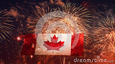 a vibrant and colorful fireworks display lighting up the night sky Canada Day or Dominion Day, AI Generated Stock Photo