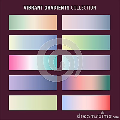 Vibrant colorful gradients pallete. An example of a bright color swatches Vector Illustration