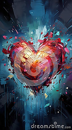 vibrant and colorful heart with explosive colors, love and romance, valentine and romantic emotion concept Stock Photo