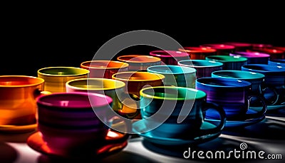 Vibrant colors of crockery in a stack, an abstract still life generated by AI Stock Photo