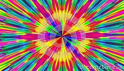 Vibrant colors explode outward from central point creating dynamic design. Radial patterns radiate stunning hues. Abstract Stock Photo