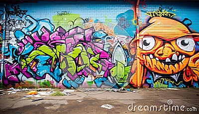 Vibrant colors, graffiti chaos, messy city life, abstract street art generated by AI Stock Photo