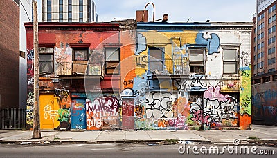 Vibrant colors, graffiti, dirty walls city creative chaos generated by AI Stock Photo
