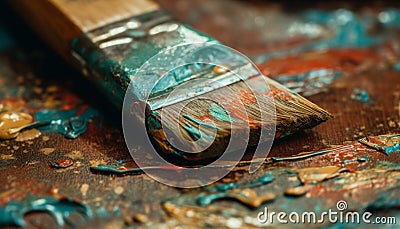 Vibrant colors on messy palette, artist creativity generated by AI Stock Photo