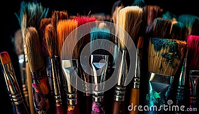 Vibrant colors on palette, artist craft tool generated by AI Stock Photo