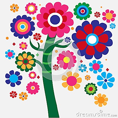 flower power style whimsical tree Stock Photo