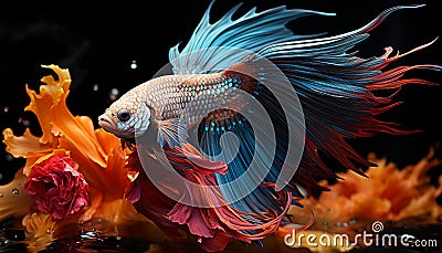 Vibrant colors swim in motion, displaying elegance and beauty underwater generated by AI Stock Photo