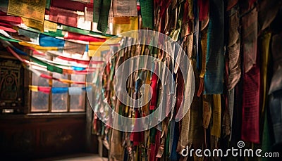 Vibrant colors of textiles and clothing decorate famous Chinese architecture generated by AI Stock Photo