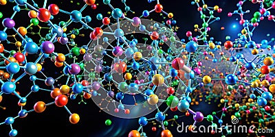 A vibrant, complex network of interconnected molecules, representing the intricate structure of matter at a microscopic level. Stock Photo