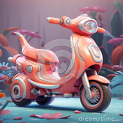 Coral Cartoon Scooter: Overwatch Style 3d Cgi Art Stock Photo