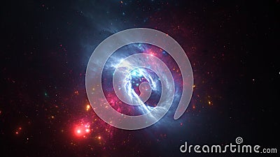 Vibrant cosmic with swirling nebulae, stars, and interstellar clouds in hues of blue and red. 3d render Stock Photo