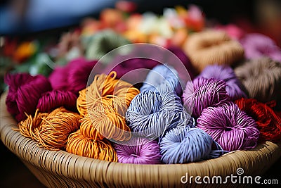 Vibrant crochet and knitting materials for inspiring creativity and craftsmanship Stock Photo