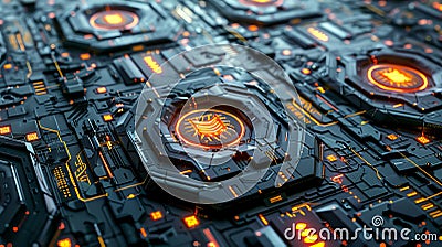 Vibrant cybernetic seamless texture for futuristic sci fi modeling and simulation projects Stock Photo