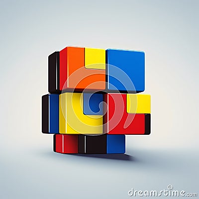 Vibrant 3d Cube Puzzles With Minimalist Sculpture Graphics Stock Photo