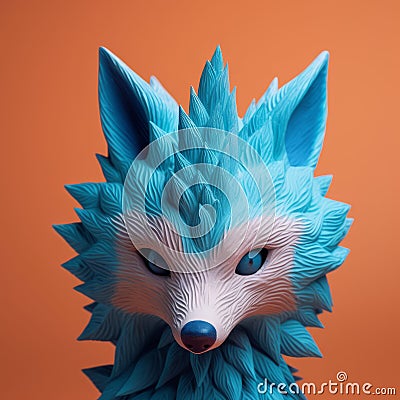 Vibrant 3d Fox Figurine With Blue Feathers And Eyes Stock Photo