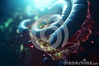 Colorful 3D Illustration of Digestion Process on a Microscopic Scale Cartoon Illustration