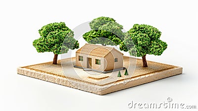 A vibrant 3D illustration of a vacant plot, showcasing its boundaries with a colorful sketch, perfect for property visualization Stock Photo