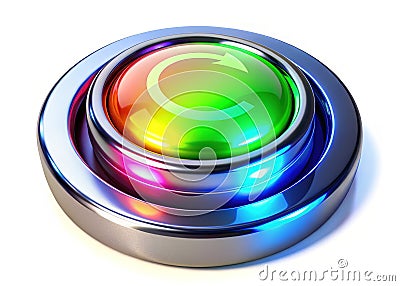 A Vibrant 3D Rendered Reload Button Sharp Geometric Design Perfect for UXUI Technology and Internet Applications Stock Photo