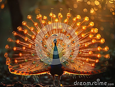 The vibrant dance of a peacocks tail Stock Photo