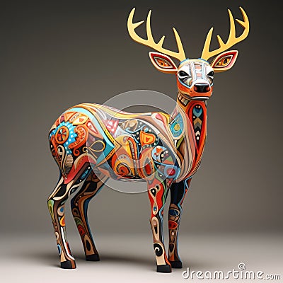 Vibrant Deer Sculpture Inspired By Abstract Masters Stock Photo