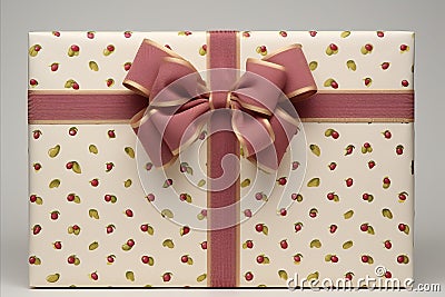 Vibrant Design. Red Ribbon Bow Elegantly Tied on White Gift Box, Creating a Striking Contrast Stock Photo