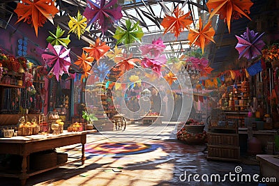 Vibrant Dia de Las Velitas decorations adorning Stock Photo