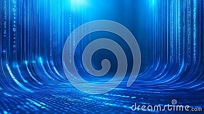 Digital blue background with flowing binary code and futuristic elements in a virtual environment Stock Photo