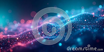 Vibrant digital wave pattern with sparkling points, colorful abstract data flow representation, dynamic cyberspace landscape, Stock Photo