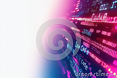 Exploring low code development through dynamic coding symbols and vibrant digital visuals Stock Photo