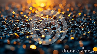 A vibrant display of small triangular and polygon shapes creates an intricate texture illuminated by warm light Stock Photo