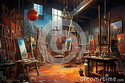 Vibrant Draw paint art room canvas. Generate Ai Stock Photo