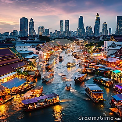 Vibrant Dusk in Bangkok Stock Photo