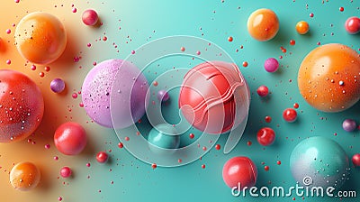 A vibrant and dynamic abstract composition featuring a mesmerizing interplay of colorful spheres and fluid forms Stock Photo
