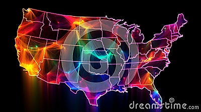 Vibrant Electro-Neon Map of the United States Stock Photo