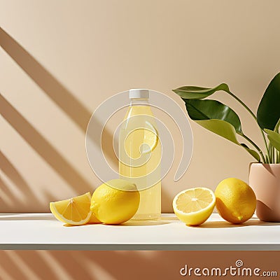 Vibrant Electrolyte Mix: Minimalist Setup in Natural Sunlight, Stock Photo