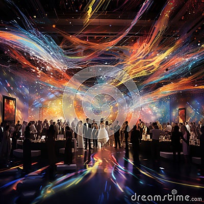 Vibrant and Energetic Reception or Party Scene Stock Photo